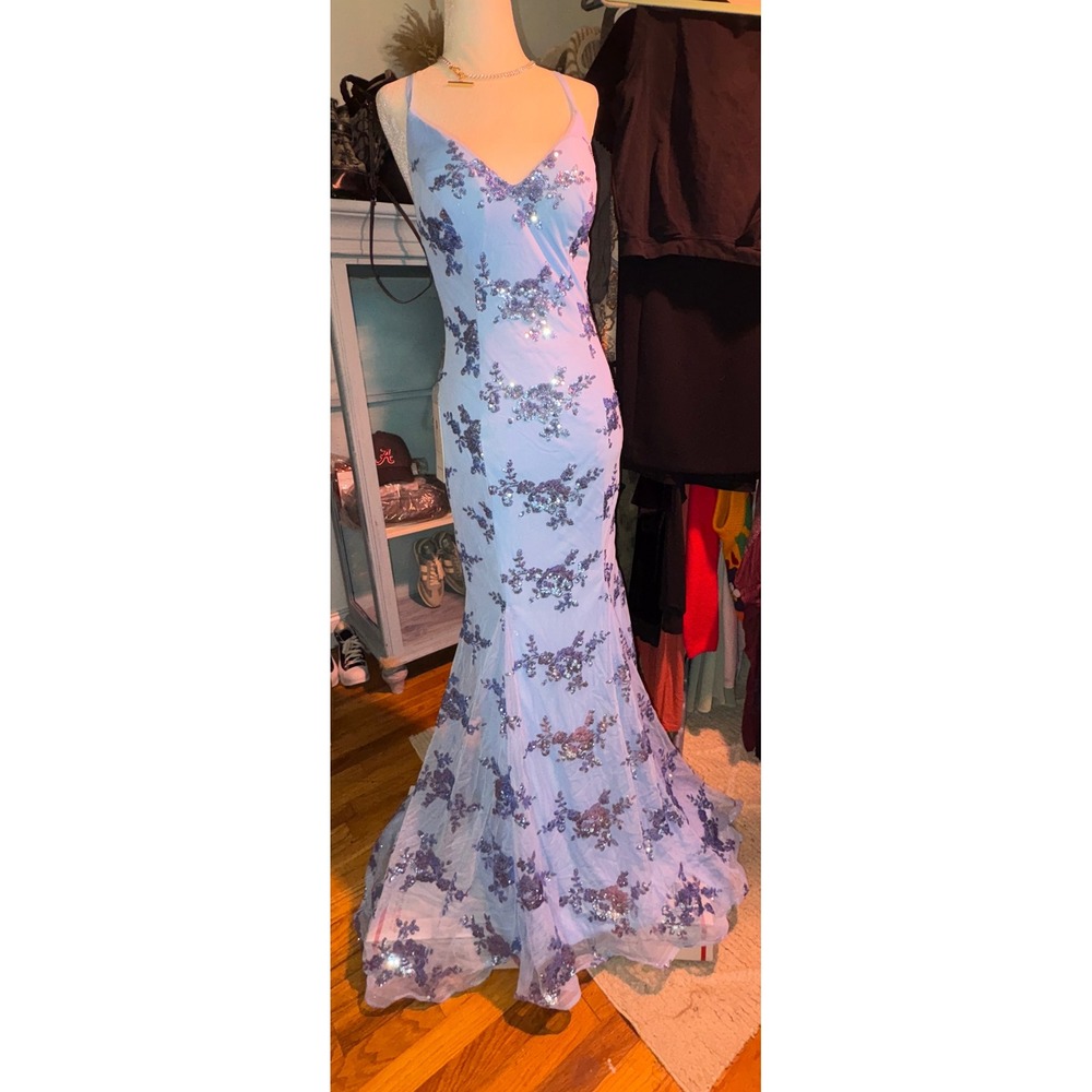 Wear Your Love Periwinkle Sequin Floral Gown Formal Dress Mermaid